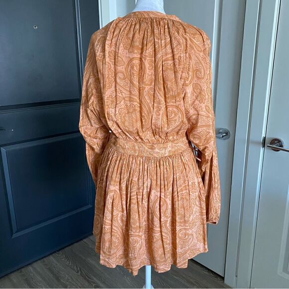 Amuse Society Orange and Tan Paisley Print Boho Long Sleeve Mini Dress Size M - Picture 7 of 8